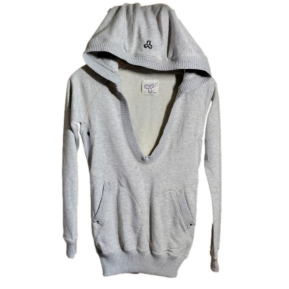 TNA Tops - TNA Aritzia v-neck hoodie heathered grey ribbed knit sleeve cuffs & band xxs